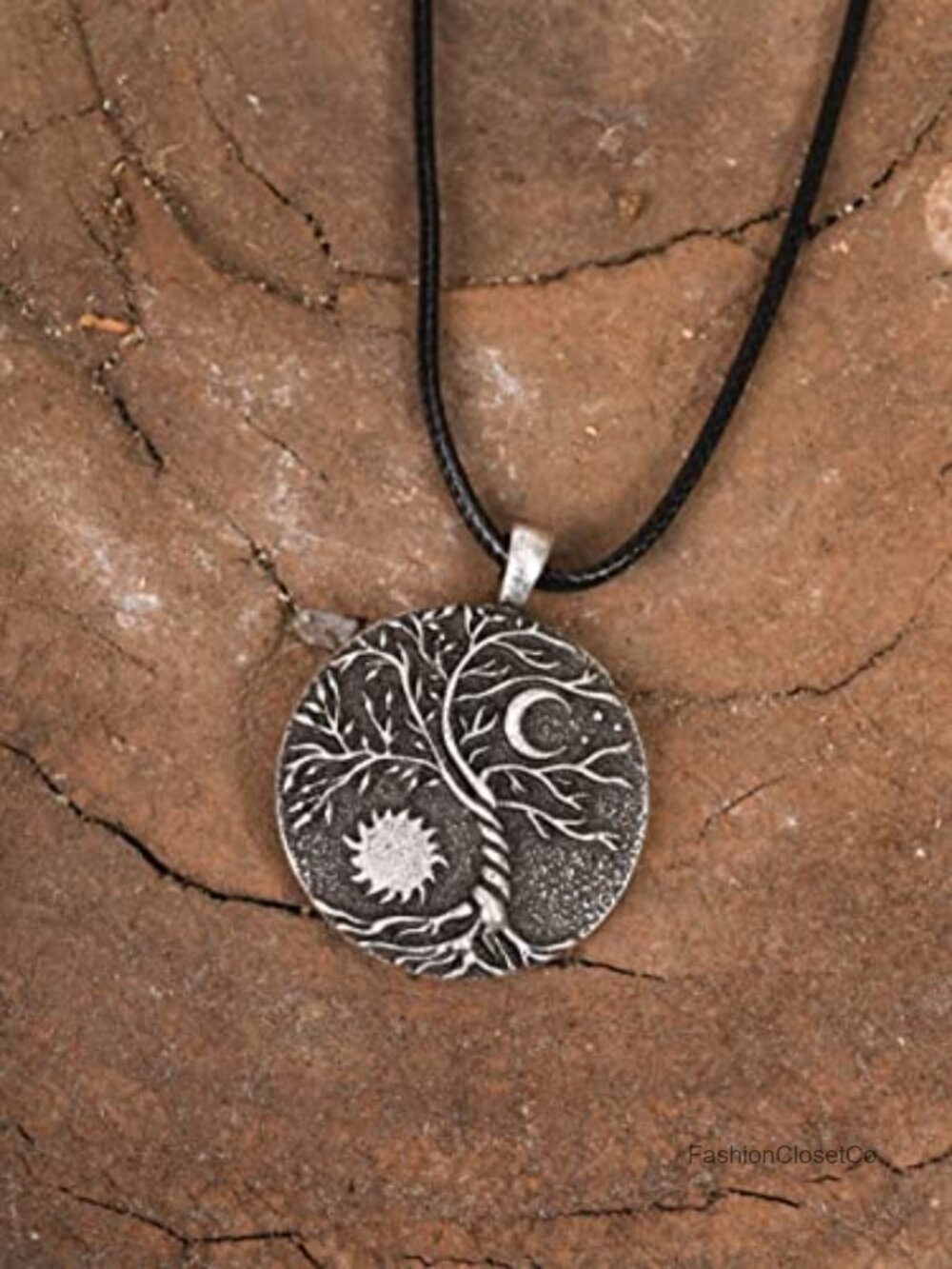 Tree of Life Pendant Necklace, Faux Leather Cord, Antique Silver Finish - Picture 3 of 5